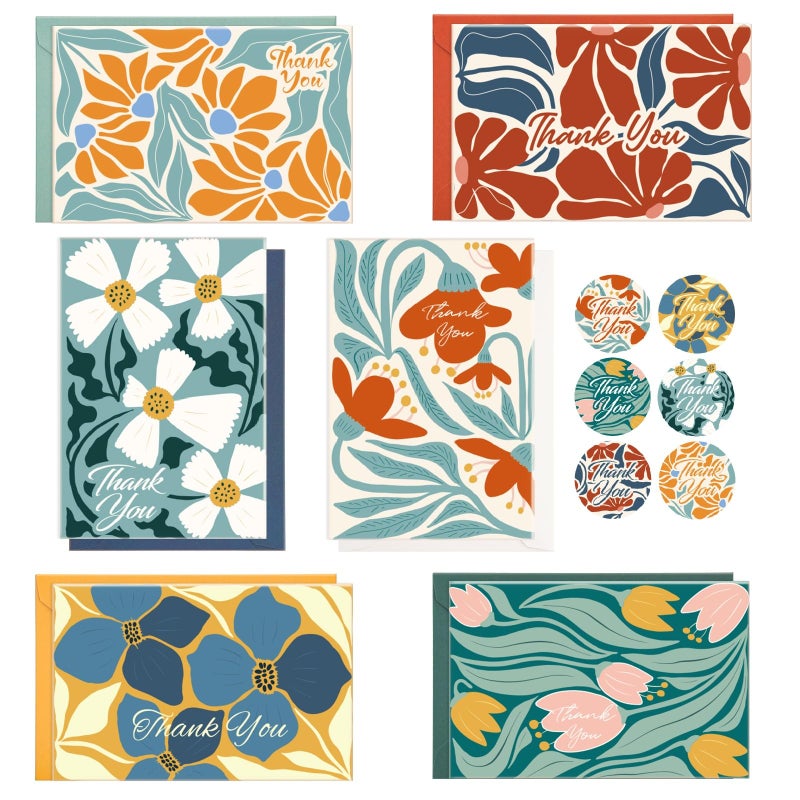 Thboxes 24 Pack Thank You Cards with Envelopes, 4x6 Inch Thank You Cards Bulk with Envelopes & Stickers, Greeting Card for Birthday, Wedding, Baby Shower, Graduation, Thanksgiving, Christmas, New Year - Image 1